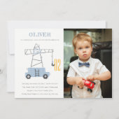 建設用クレーンの写真を使った、どんな年齢にも使える誕生日招待状 サンキューカード (正面)