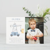 建設用クレーンの写真を使った、どんな年齢にも使える誕生日招待状 サンキューカード (スタンド正面)