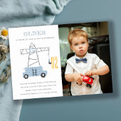 建設用クレーンの写真を使った、どんな年齢にも使える誕生日招待状 サンキューカード