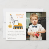 建設用クレーン車の写真 誕生日パーティー いつでも サンキューカード (正面)