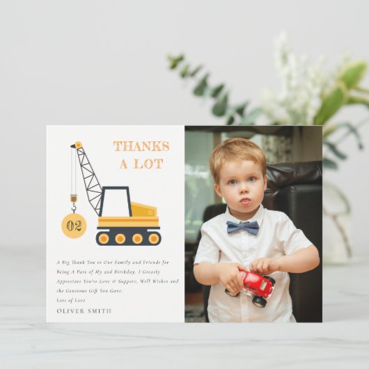建設用クレーン車の写真 誕生日パーティー いつでも サンキューカード (スタンド正面)