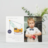 建設用クレーン車の写真 誕生日パーティー どんな年齢でも サンキューカード (スタンド正面)