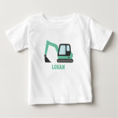 建設用グリーンショベルカーおもちゃ 子ども用 ベビーTシャツ (正面)