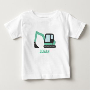建設用グリーンショベルカーおもちゃ 子ども用 ベビーTシャツ