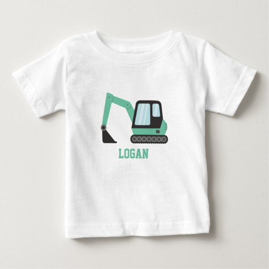 建設用グリーンショベルカーおもちゃ 子ども用 ベビーTシャツ (正面)