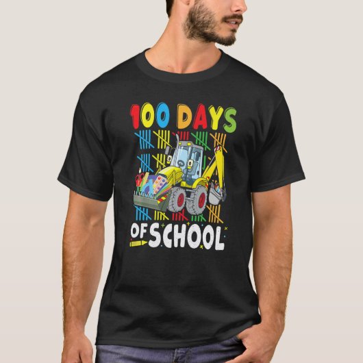建設用ショベルカー 100日目の学校の先生 Tシャツ (正面)