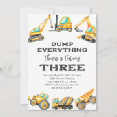 建設用ダンプトラックのすべて ３歳の誕生日 招待状 (正面)