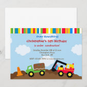 建設用ダンプトラックの誕生日パーティー招待状 招待状 (正面/裏面)