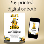 建設用ダンプトラックの５歳の誕生日パーティー 招待状