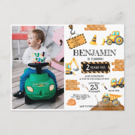 建設用ダンプトラック 1歳の誕生日パーティー ポストカード