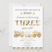 建設用ダンプトラック 3歳男子の初めての誕生日 招待状 (正面)