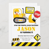 建設用ブルドーザー 子どもの誕生日パーティー 招待状 (正面/裏面)