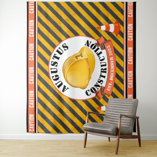 建設用ヘルメット|ブラック&イエロー 1歳の誕生日 タペストリー (インサイチュ)