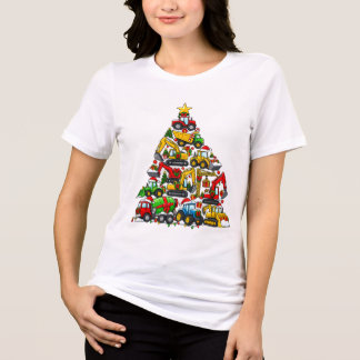 建設用掘削車両のクリスマスツリー トライブレンドTシャツ