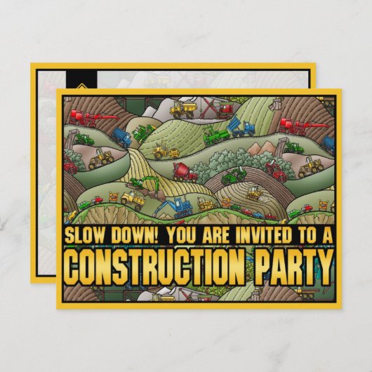 建設用機器のテーマはパーティの招待状をからかいます 招待状 (正面/裏面)