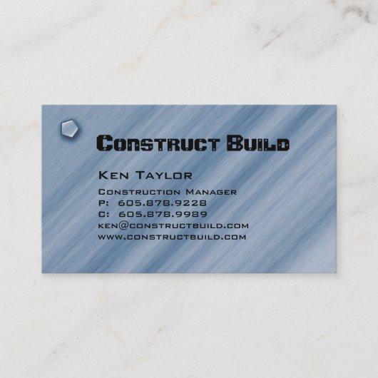 建設請負業者の名刺の金属の青 名刺 (正面)