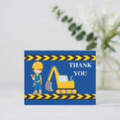 建設車両のショベルカー少年 青いありがとう ポストカード (スタンド正面)