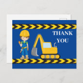 建設車両のショベルカー少年 青いありがとう ポストカード (正面/裏面)