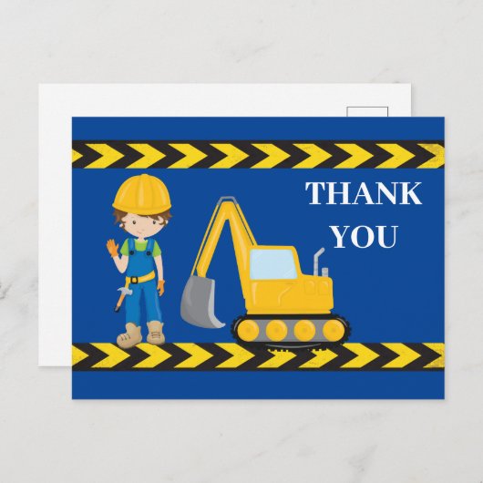 建設車両のショベルカー少年 青いありがとう ポストカード (正面/裏面)