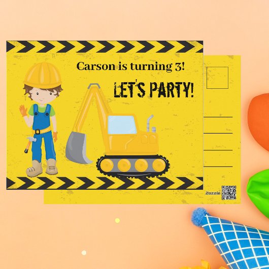建設車両の子供用カスタム誕生日パーティー ポストカード
