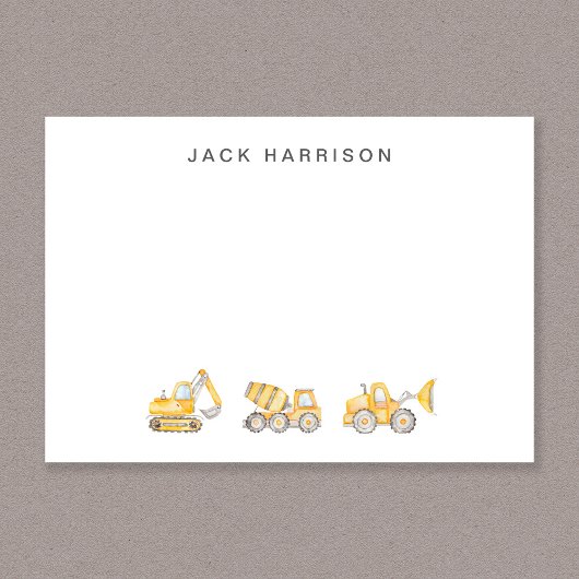 建設車両の水彩画男子モノグラムカード ノートカード