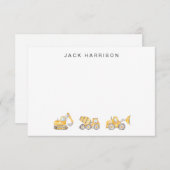 建設車両の水彩画男子モノグラムカード ノートカード (正面/裏面)