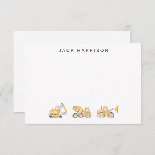 建設車両の水彩画男子モノグラムカード ノートカード (正面/裏面)