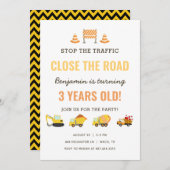 建設車両の男の子の誕生日パーティー 招待状 (正面/裏面)