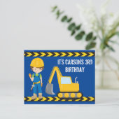 建設車両の男の子 カスタム誕生日パーティー ポストカード (スタンド正面)