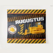 建設車両|ブラック＆イエロー| 1歳の誕生日 タペストリー (正面(横))