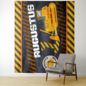 建設車両|ブラック＆イエロー| 1歳の誕生日 タペストリー (インサイチュ)