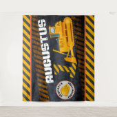 建設車両|ブラック＆イエロー| 1歳の誕生日 タペストリー (正面)