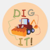 建設車両It Tシャツとギフトを掘る ラウンドシール (正面)