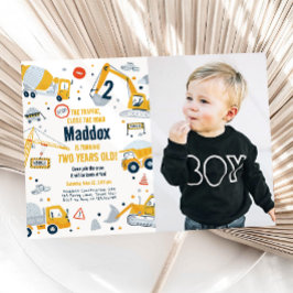 建設黄色ダンプトラックショベル男子誕生日 招待状