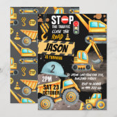 建設2歳の誕生日パーティー ダンプトラック ショベルカー 招待状 (正面/裏面)