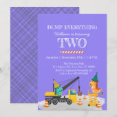 建設2歳の誕生日パーティー、恐竜をテーマに 招待状 (正面/裏面)