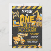 建設・ダンプトラック 1歳誕生日 招待状 (正面)