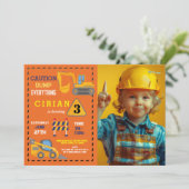 建設・建物・ショベルカーのトラックの誕生日パーティー 招待状 (スタンド正面)