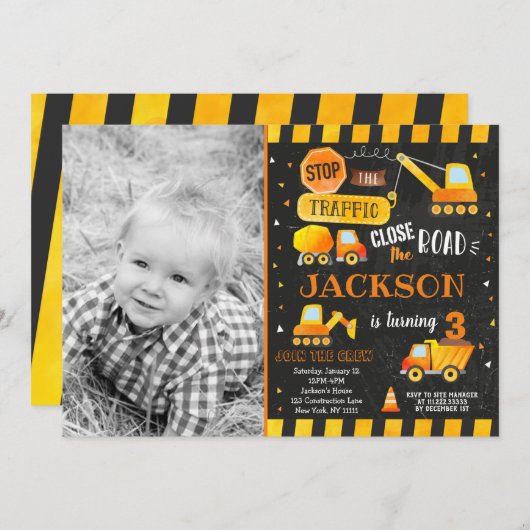 建設 誕生日パーティー 招待状 (正面/裏面)