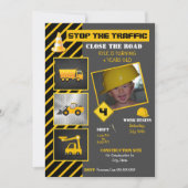 建設 誕生日 | ダンプトラック ブルドーザー 招待状 (正面)