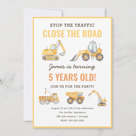 建設 誕生日 ダンプ トラック パーティー 招待状 (正面)