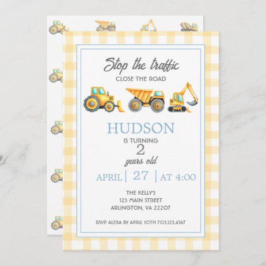 建設 誕生日 招待状 (正面/裏面)