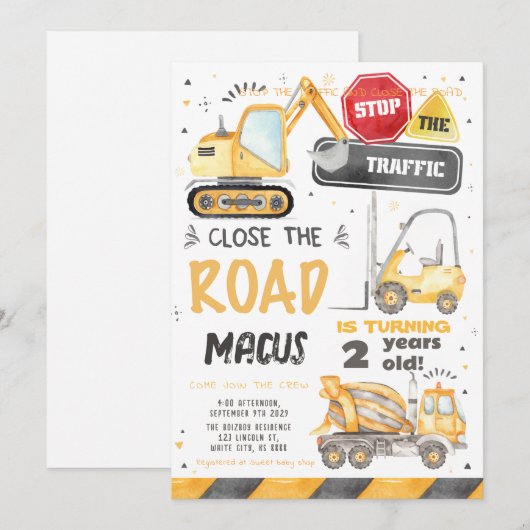 建設 誕生日 招待状 (正面/裏面)