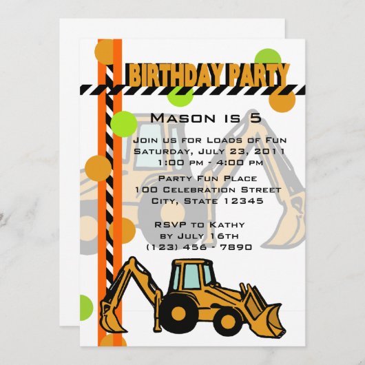 建設 誕生日 招待状 (正面/裏面)