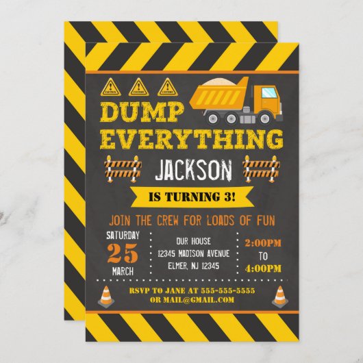 建設 誕生日 招待状 | ダンプトラック | (正面/裏面)