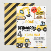 建設 誕生日 招待 ダンプカー パーティー 招待状 (正面/裏面)