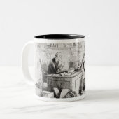 弁護士および顧客、剛毅および苛立ち ツートーンマグカップ (正面左)