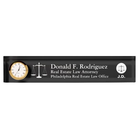 弁護士か法律の専門のユニークな黒 デスクネームプレート (正面)