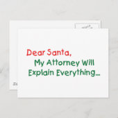 弁護士が説明するよ、サンタさんへ - 面白いクリスマス シーズンポストカード (正面/裏面)