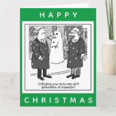 弁護士と雪だるまのカートゥーンで幸せなクリスマス カード (正面)